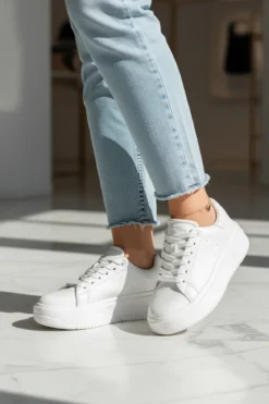 Tenis Blancos Casual Plataforma Para Mujer Capa de Ozono 08427