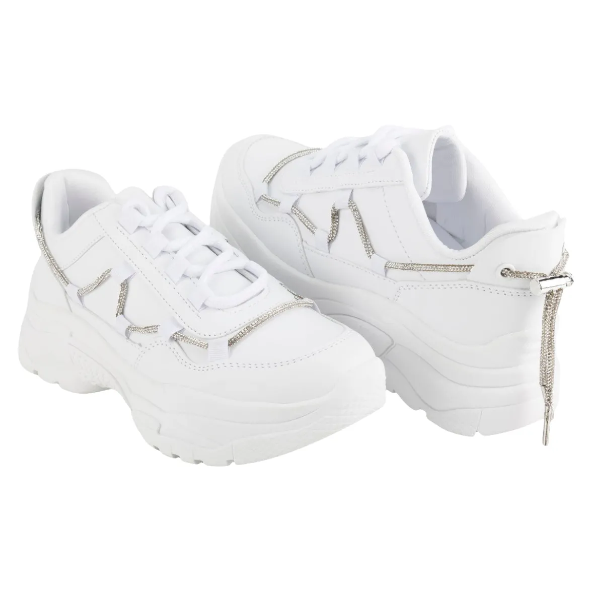 Tenis Blancos Plataforma Brillos Para Mujer Neosport 05216