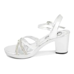 Zapatilla Elegante Fiesta Graduación Tiras Brillo Plata Para Mujer Joza 05412